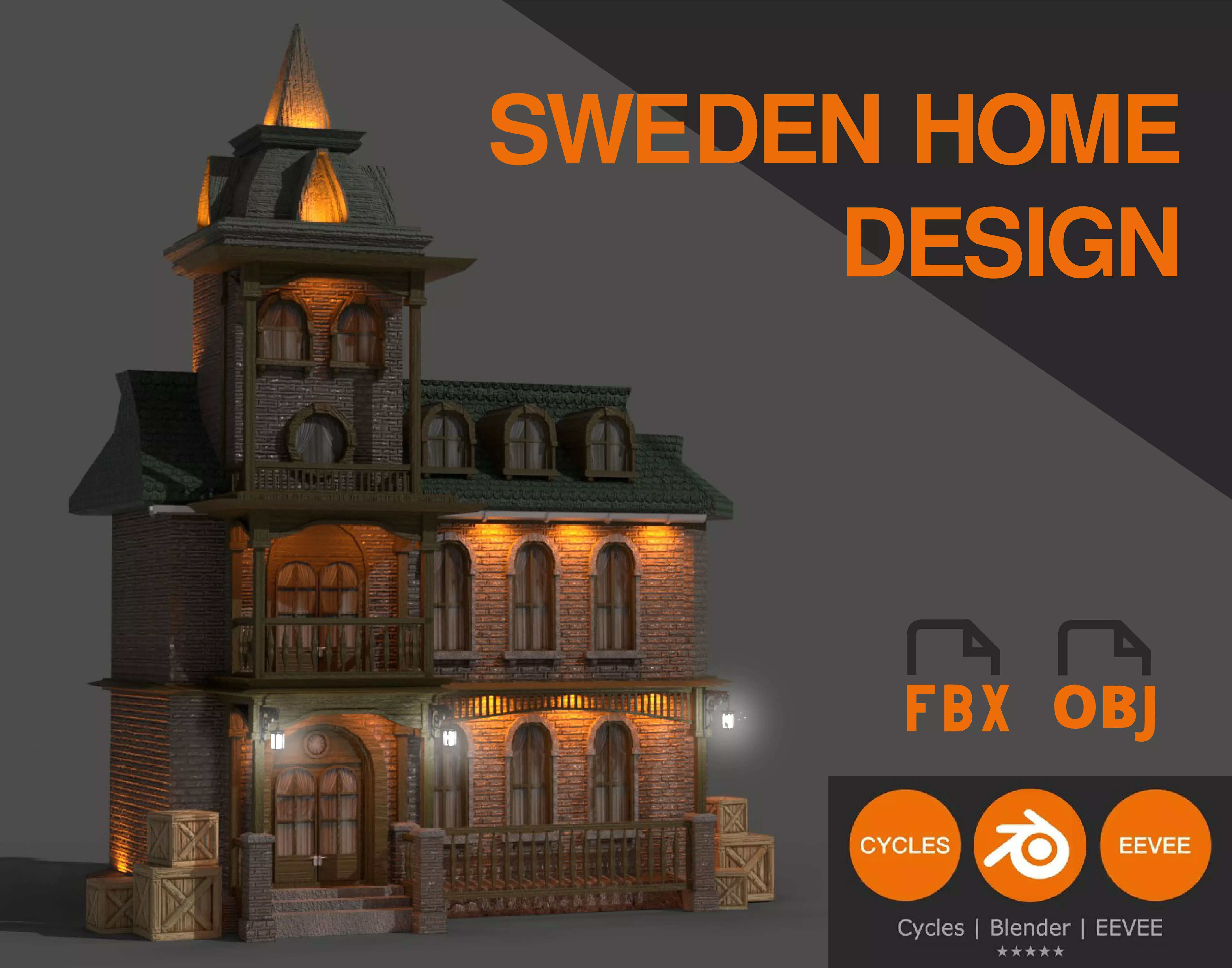 SWEDEN HOME DESIGN Low-poly 3D model