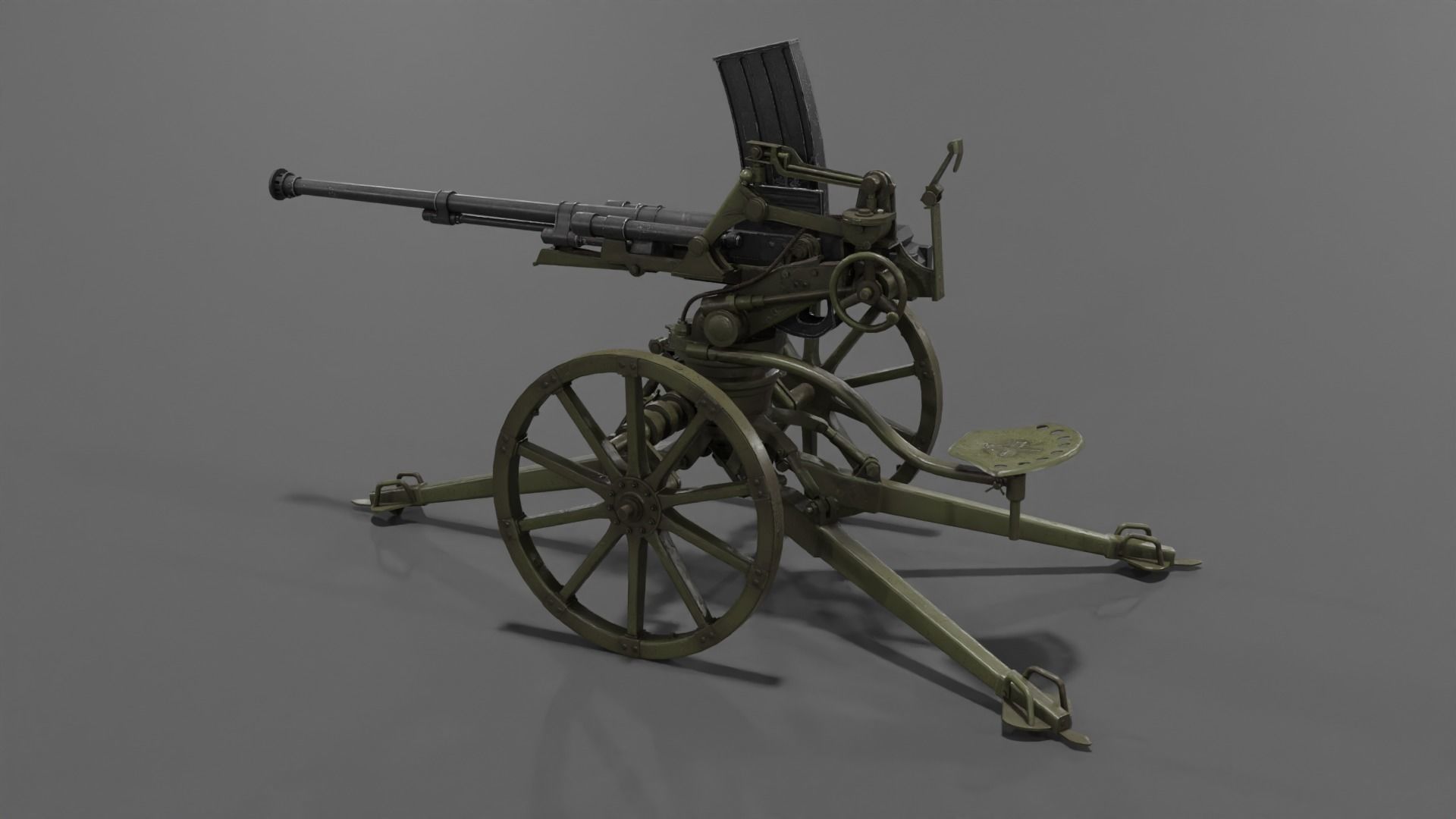 Type 98 20 mm anti-aircraft machine cannon Low-poly 3D model_13
