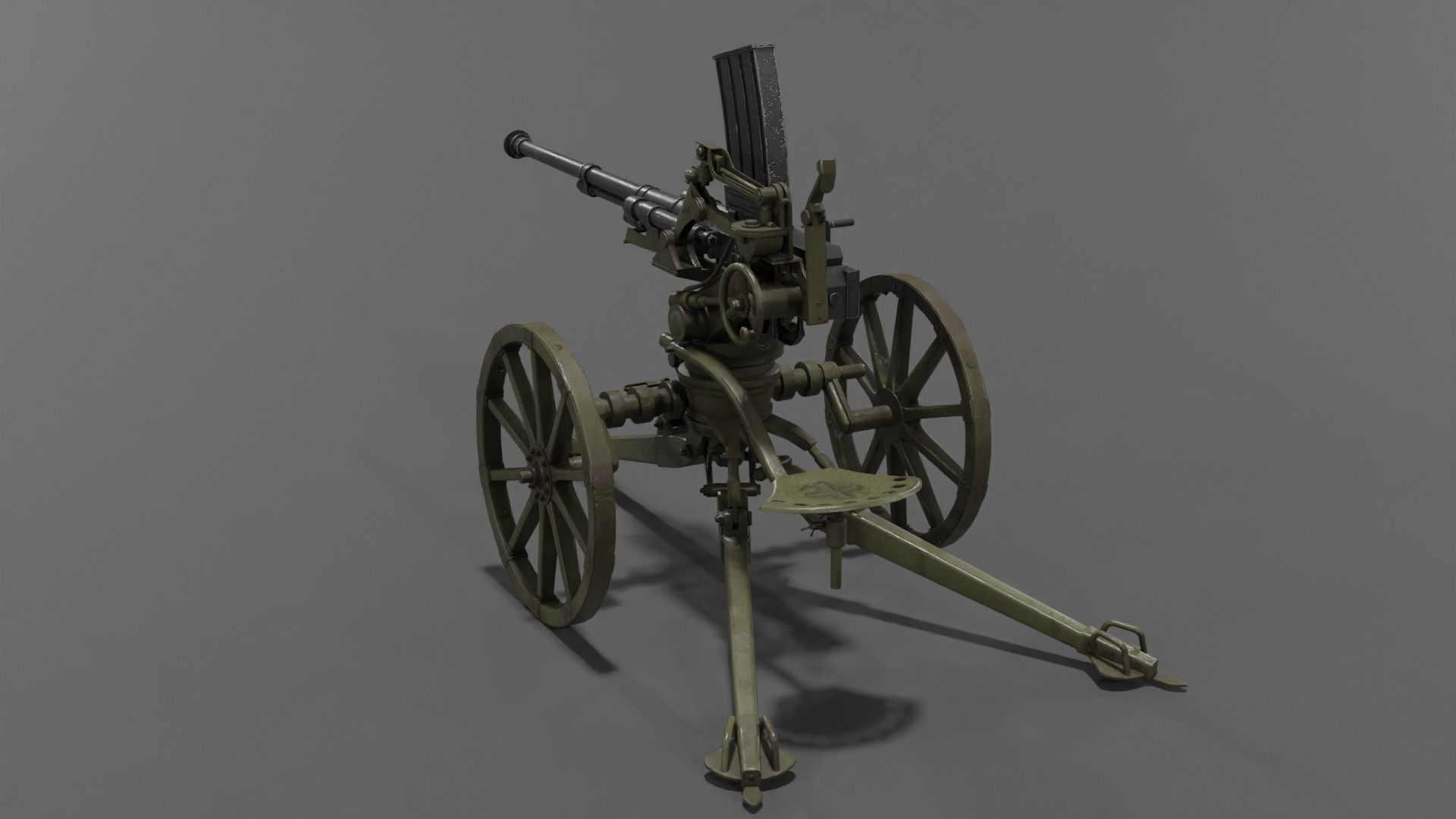 Type 98 20 mm anti-aircraft machine cannon Low-poly 3D model_14
