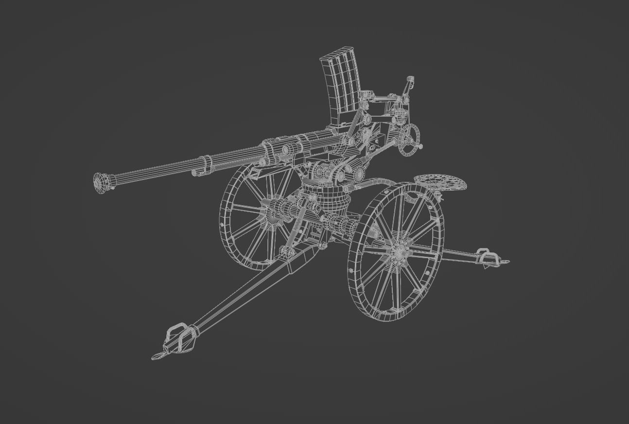 Type 98 20 mm anti-aircraft machine cannon Low-poly 3D model_7