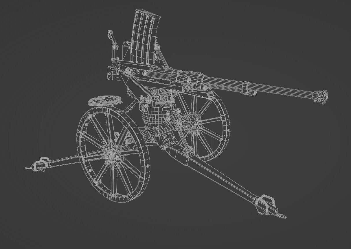Type 98 20 mm anti-aircraft machine cannon Low-poly 3D model_10