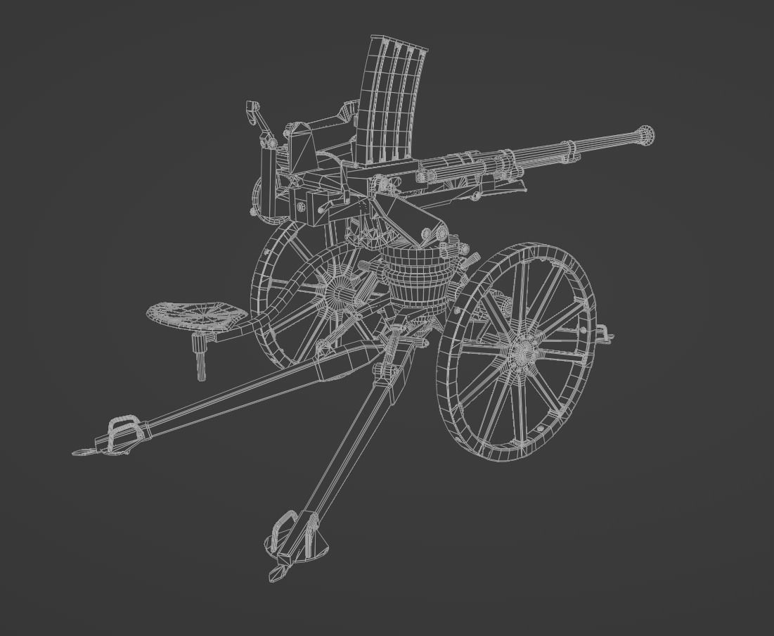 Type 98 20 mm anti-aircraft machine cannon Low-poly 3D model_8
