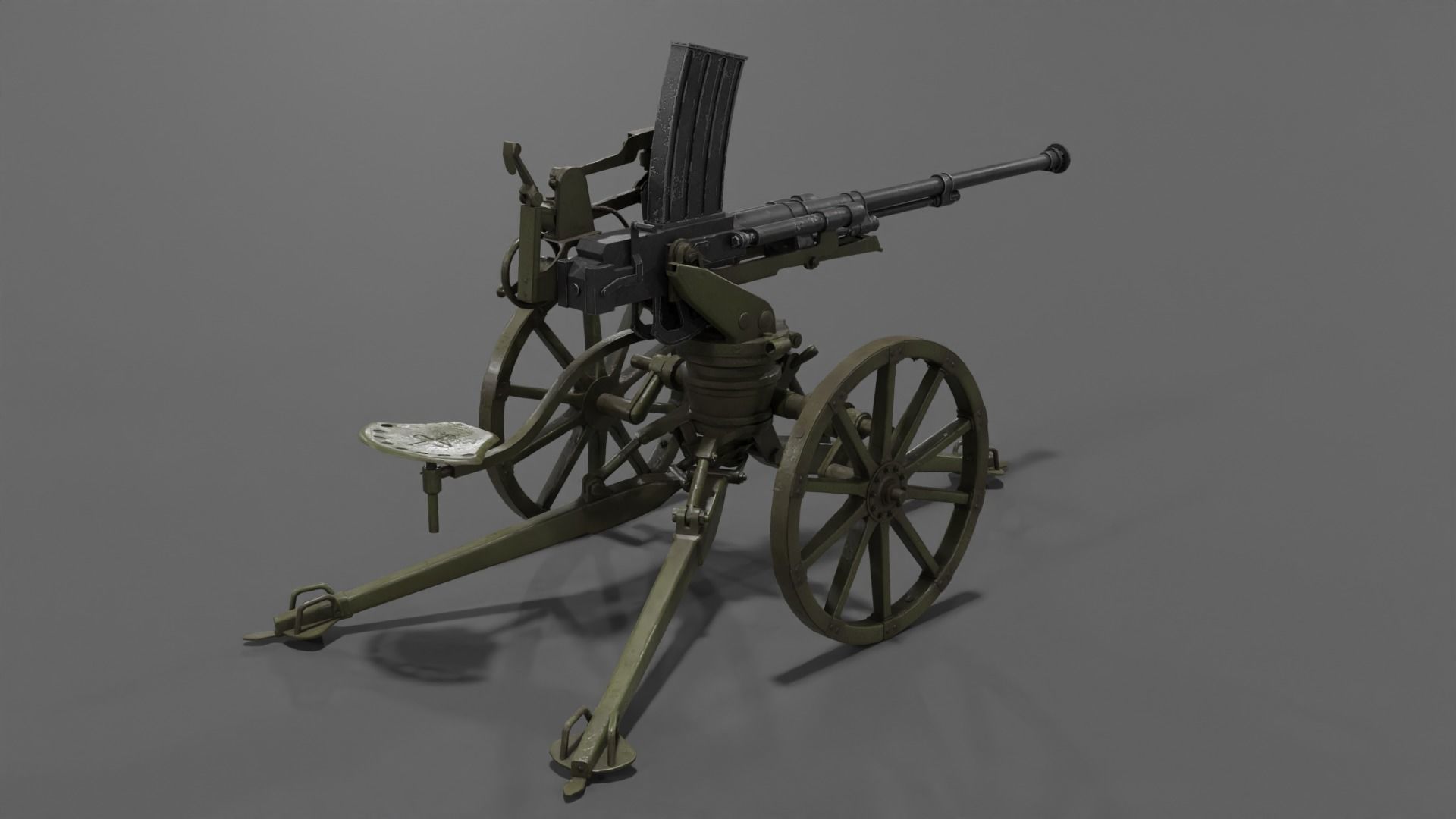 Type 98 20 mm anti-aircraft machine cannon Low-poly 3D model_16