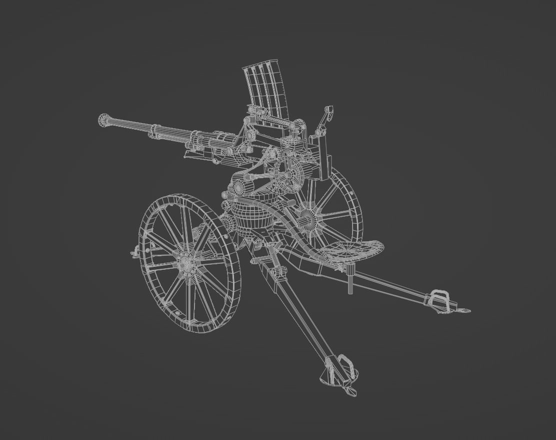 Type 98 20 mm anti-aircraft machine cannon Low-poly 3D model_9