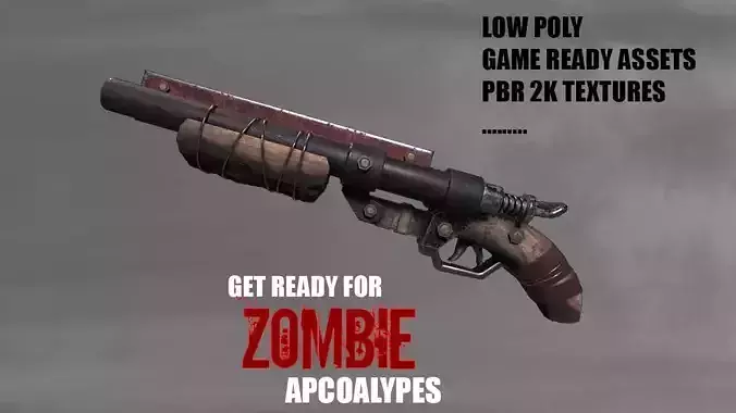 Double barrel shotgun for zombie games  Low-poly 3D model