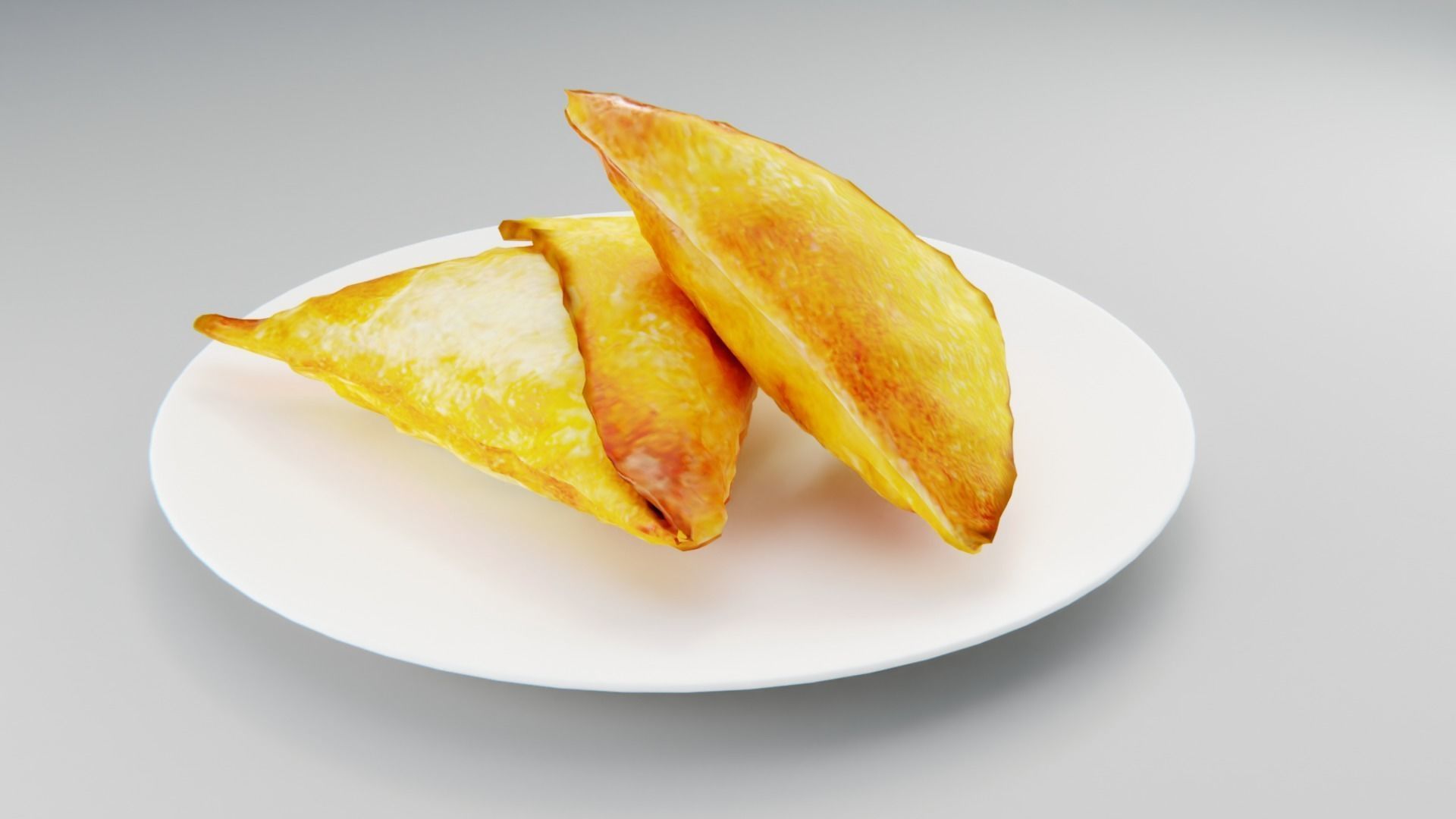 SAMOSA fried triangles on plate Low-poly 3D model_2