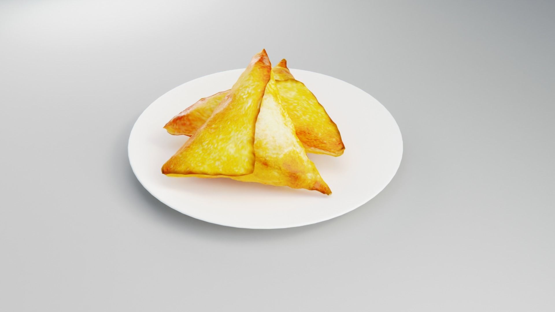 SAMOSA fried triangles on plate Low-poly 3D model_1