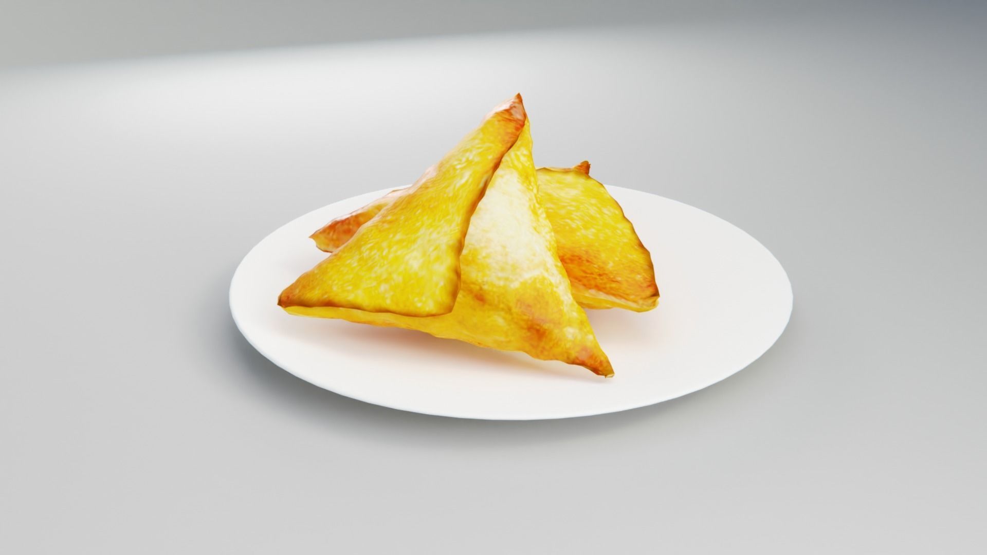 SAMOSA fried triangles on plate Low-poly 3D model_7
