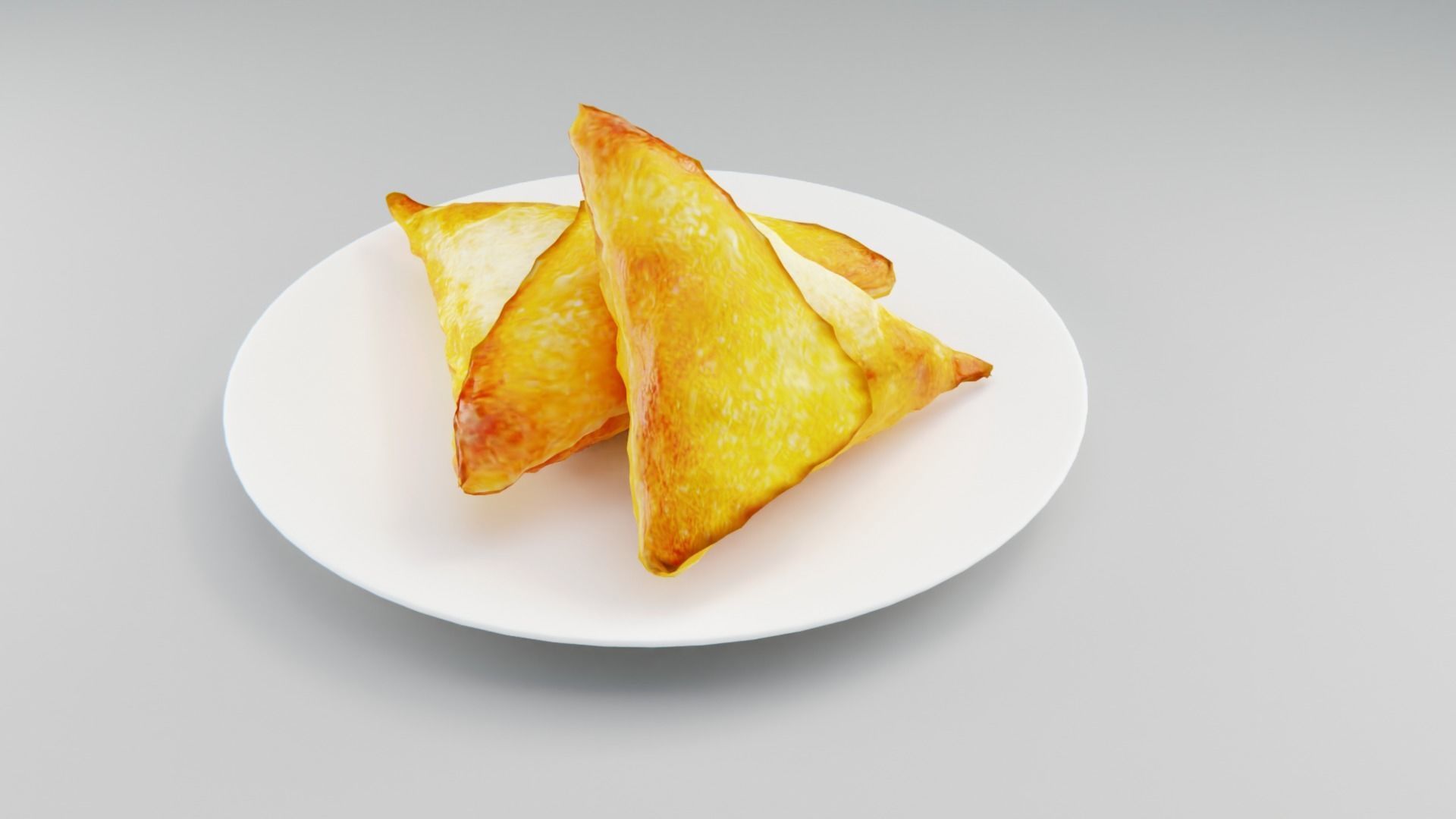 SAMOSA fried triangles on plate Low-poly 3D model_5