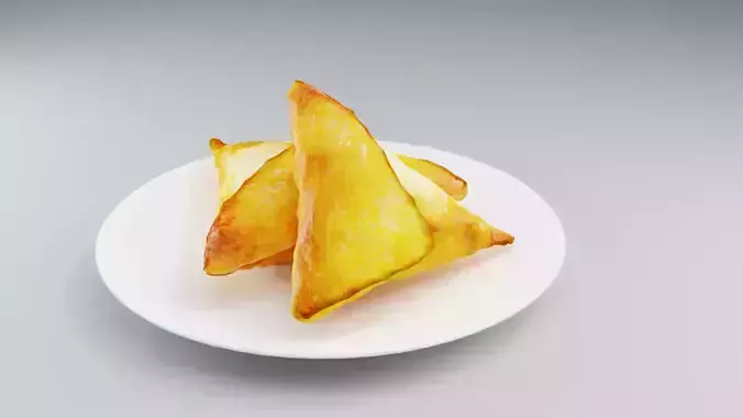 SAMOSA fried triangles on plate Low-poly 3D model