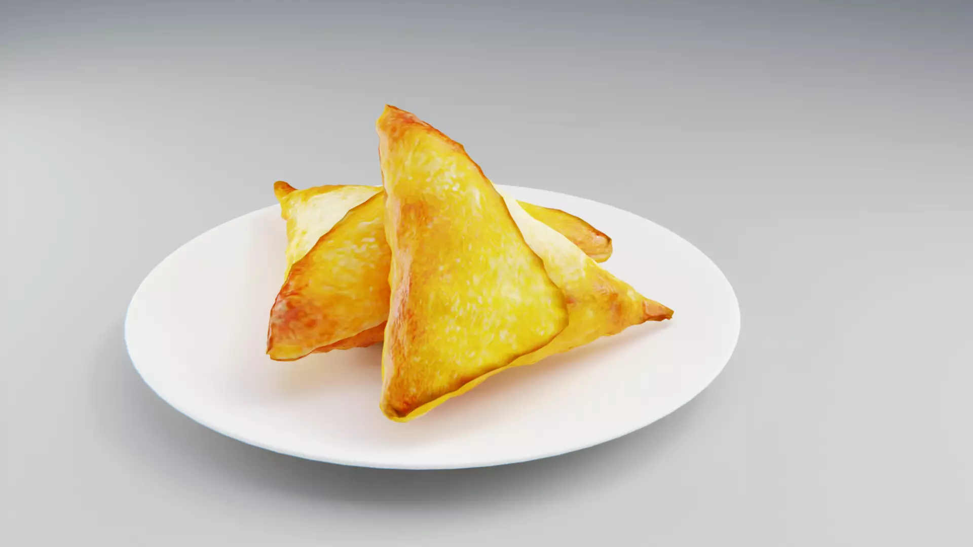SAMOSA fried triangles on plate Low-poly 3D model_0