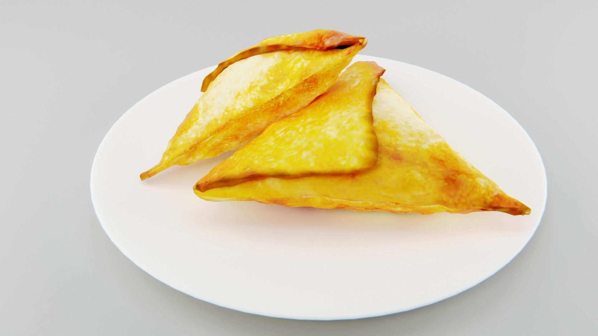 SAMOSA fried triangles on plate Low-poly 3D model_3