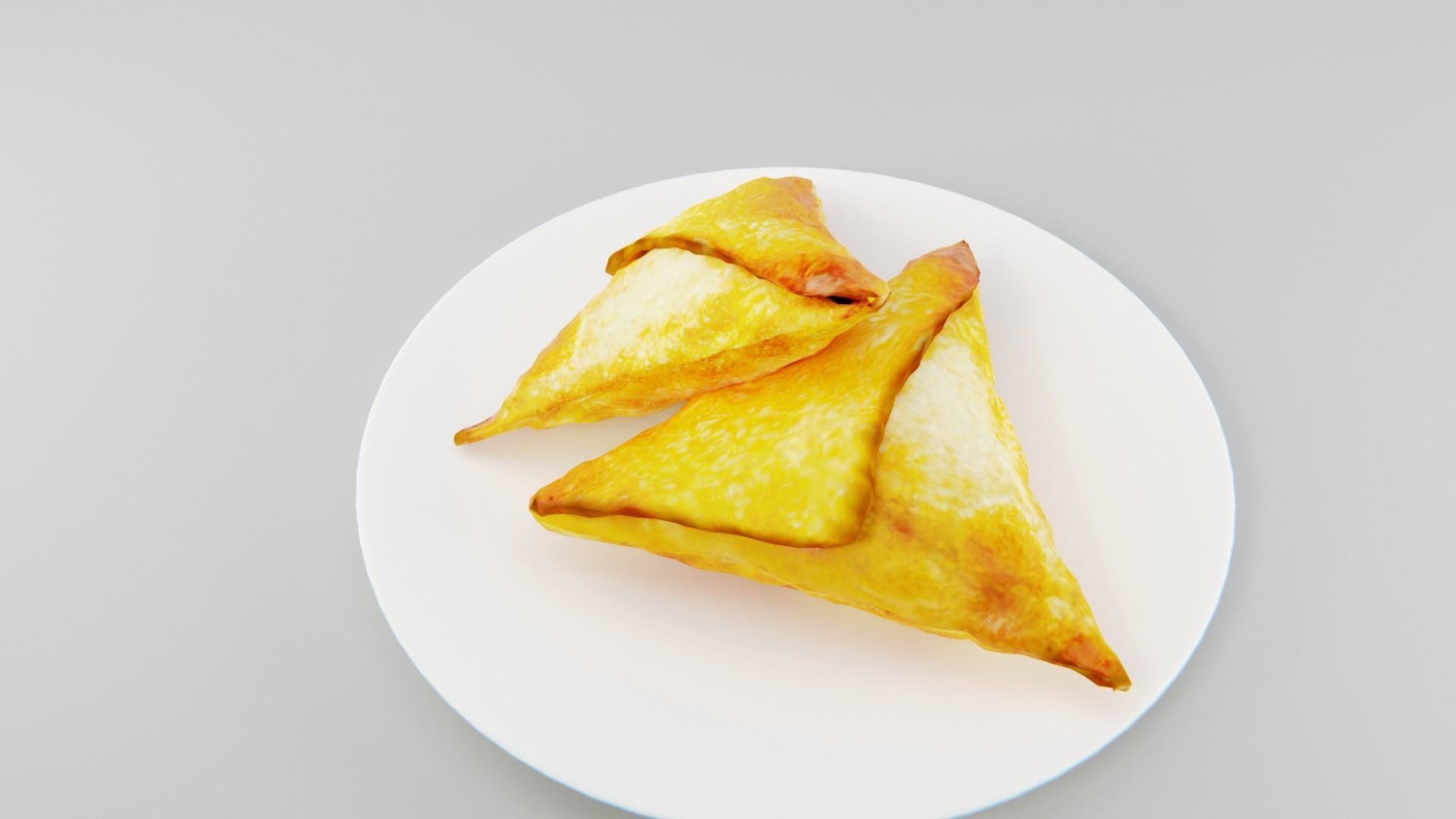 SAMOSA fried triangles on plate Low-poly 3D model_8