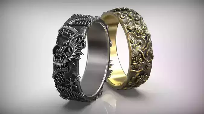Chinese Dragon Tattoo Style Pattern Wedding Band 3D print model