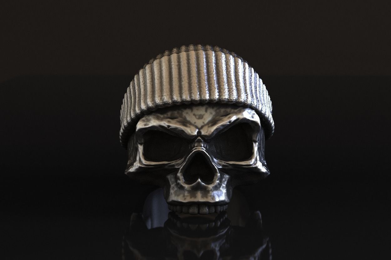 Beanie Skull Ring 3D Model For Silver and Gold Casting Stl print 3D print model_1