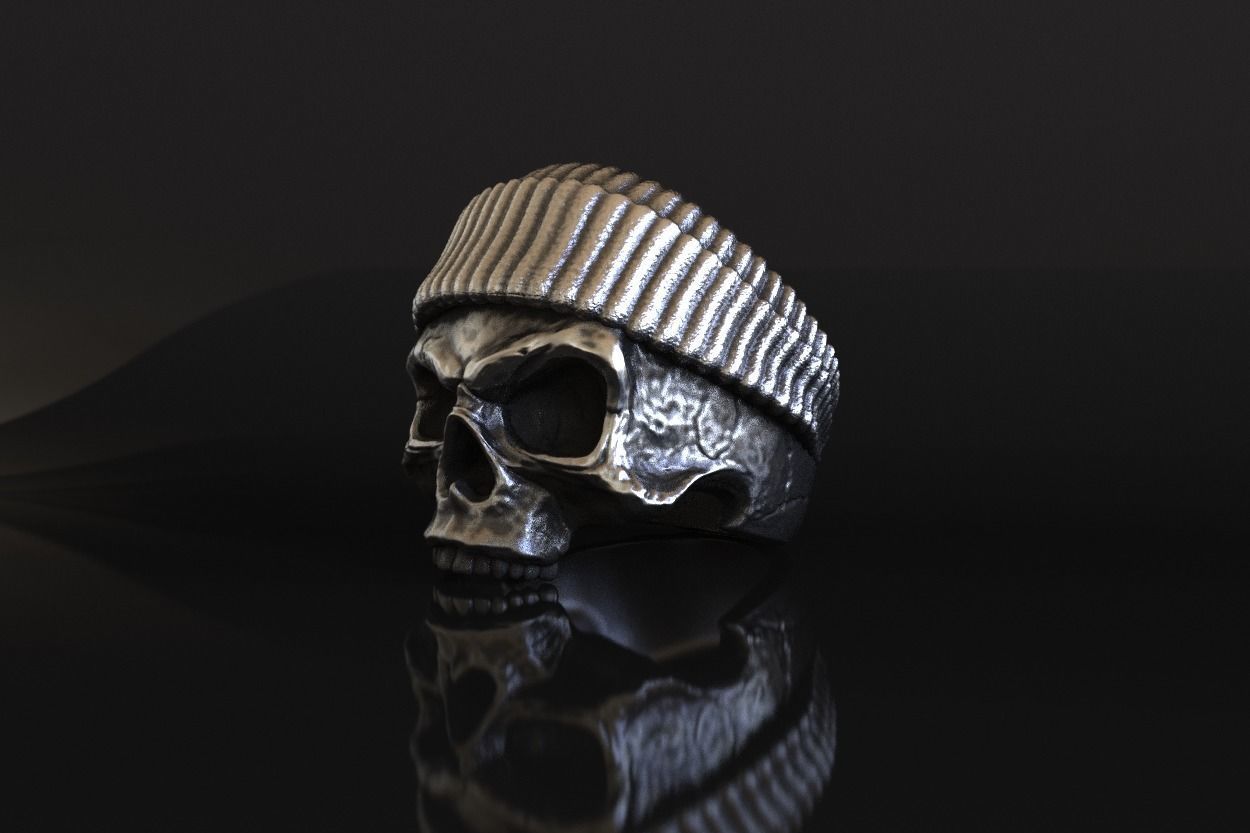 Beanie Skull Ring 3D Model For Silver and Gold Casting Stl print 3D print model_2