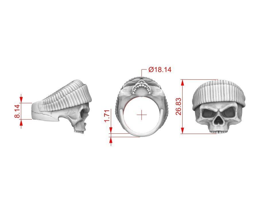 Beanie Skull Ring 3D Model For Silver and Gold Casting Stl print 3D print model_3
