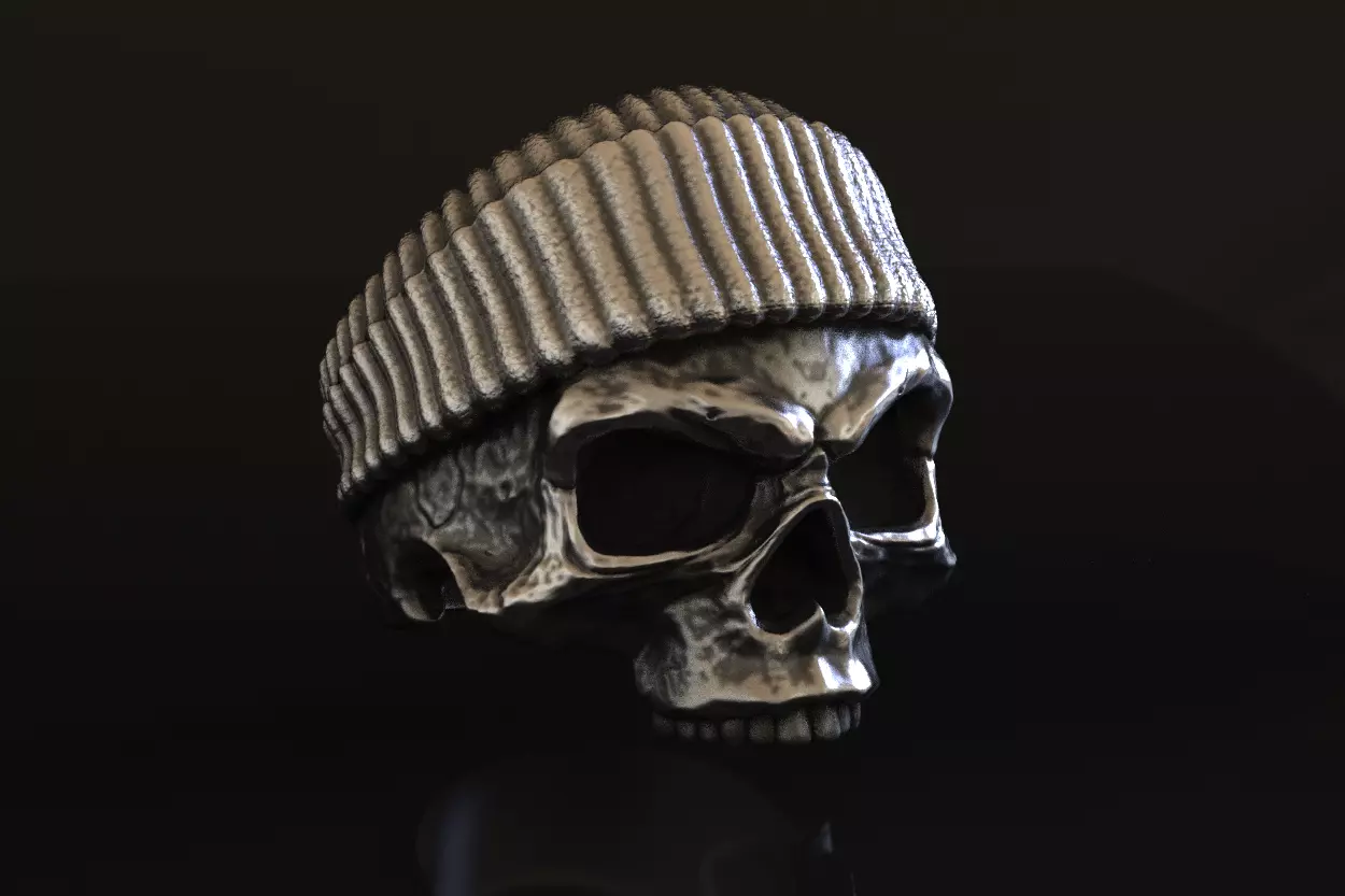Beanie Skull Ring 3D Model For Silver and Gold Casting Stl print 3D print model_0