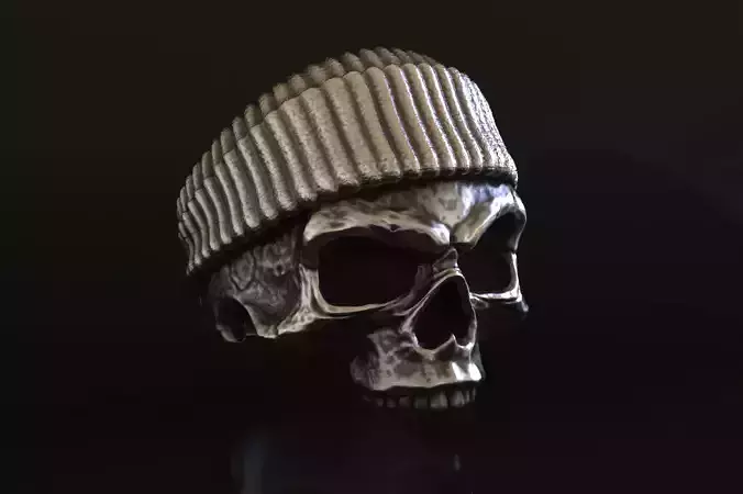Beanie Skull Ring 3D Model For Silver and Gold Casting Stl print