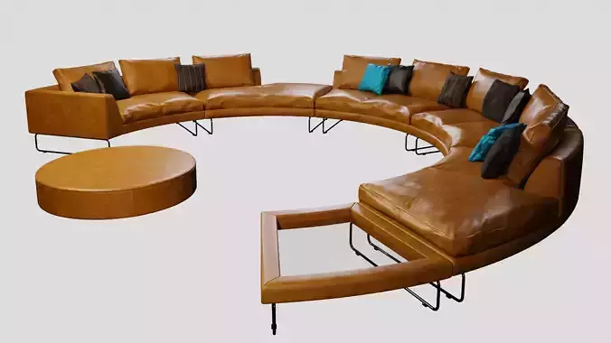 Add Look Round Luxury Designer Leather Sofa 3D model