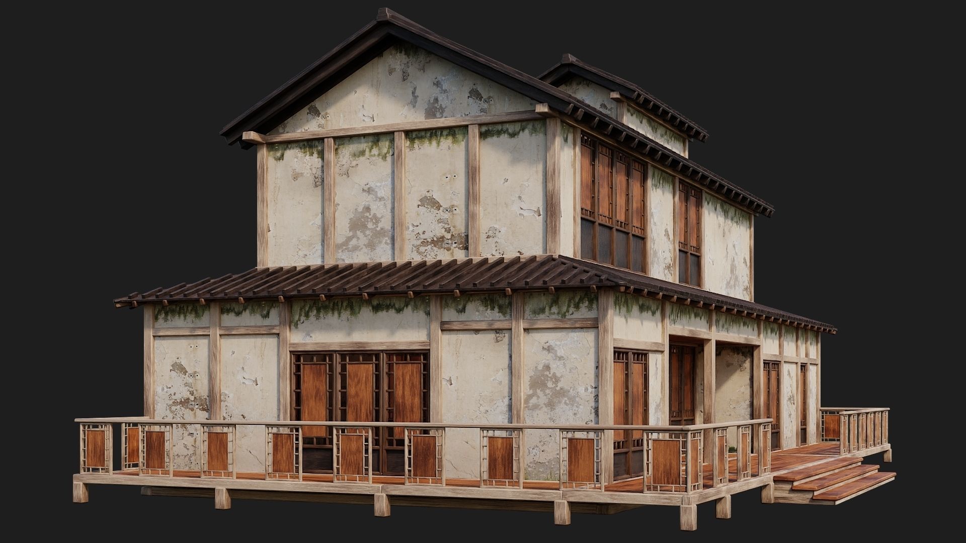 Old Japanese Building 4K Textures GameReady 170 Low-poly 3D model_10