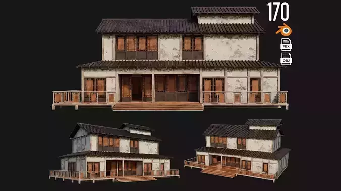 Old Japanese Building 4K Textures GameReady 170 Low-poly 3D model