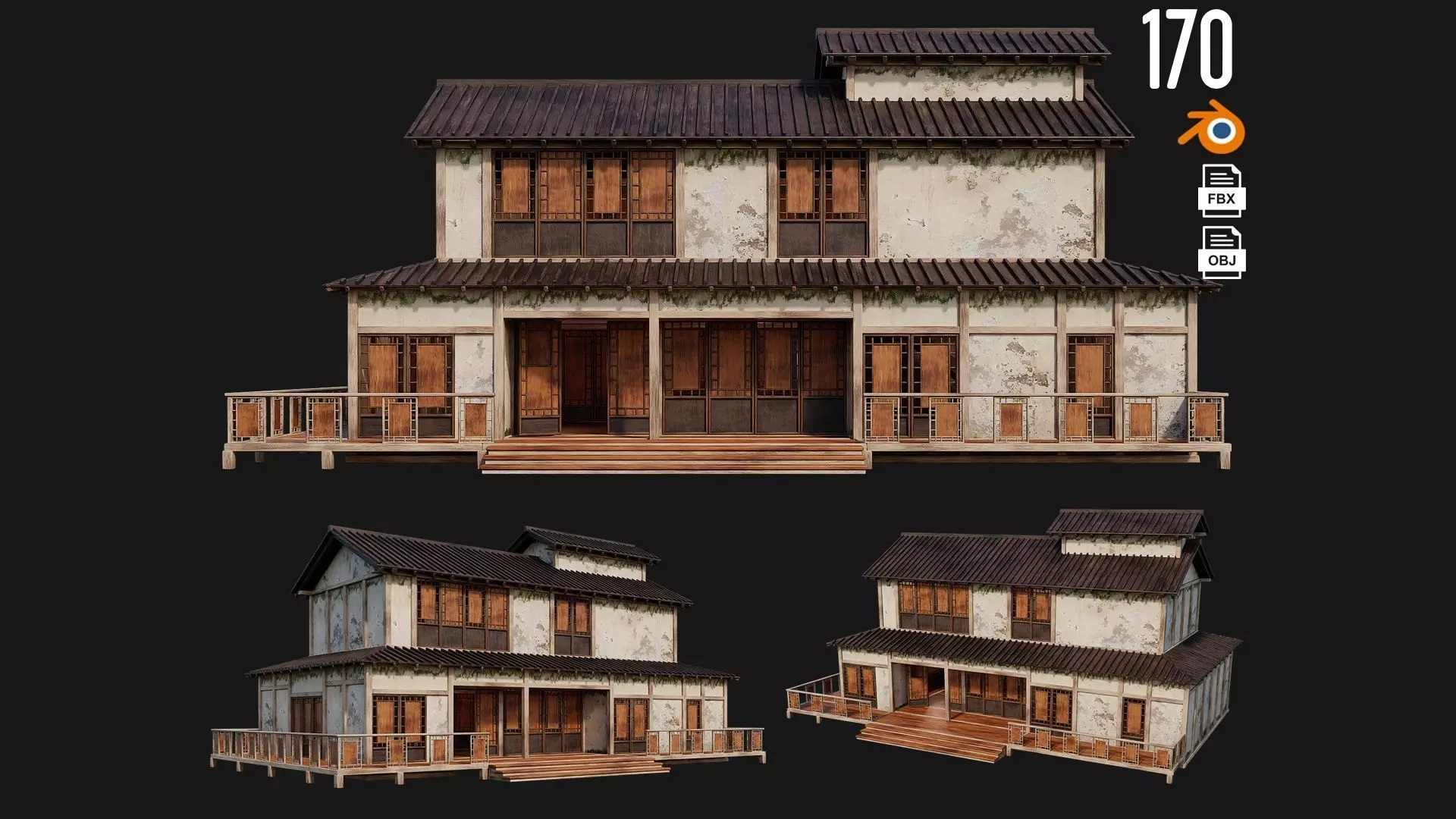 Old Japanese Building 4K Textures GameReady 170 Low-poly 3D model_0