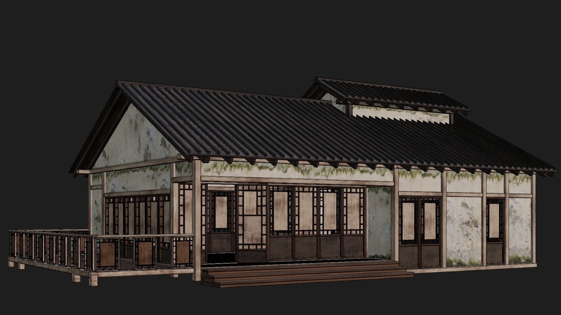 4 Old Japanese Building Packs 4K Textures GameReady 169 to 172 Low-poly 3D model_44