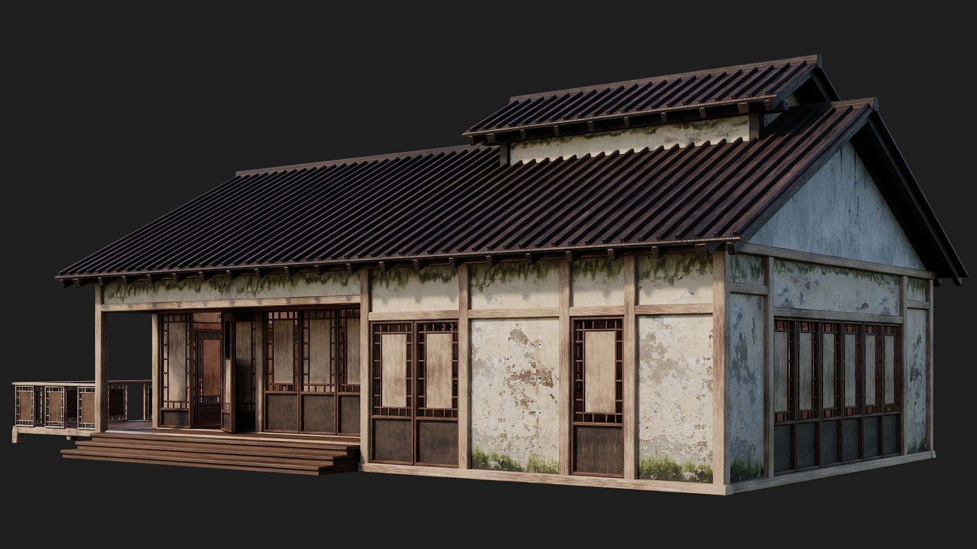 4 Old Japanese Building Packs 4K Textures GameReady 169 to 172 Low-poly 3D model_45