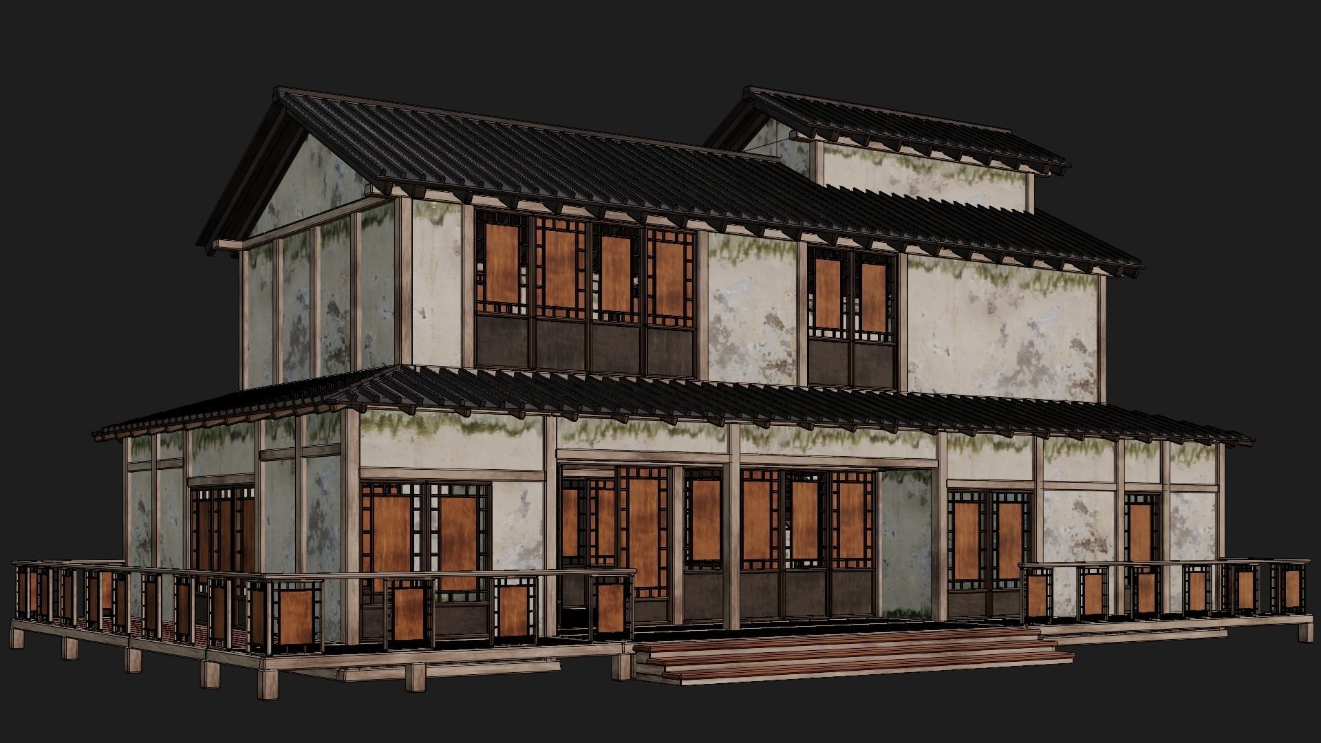 4 Old Japanese Building Packs 4K Textures GameReady 169 to 172 Low-poly 3D model_22