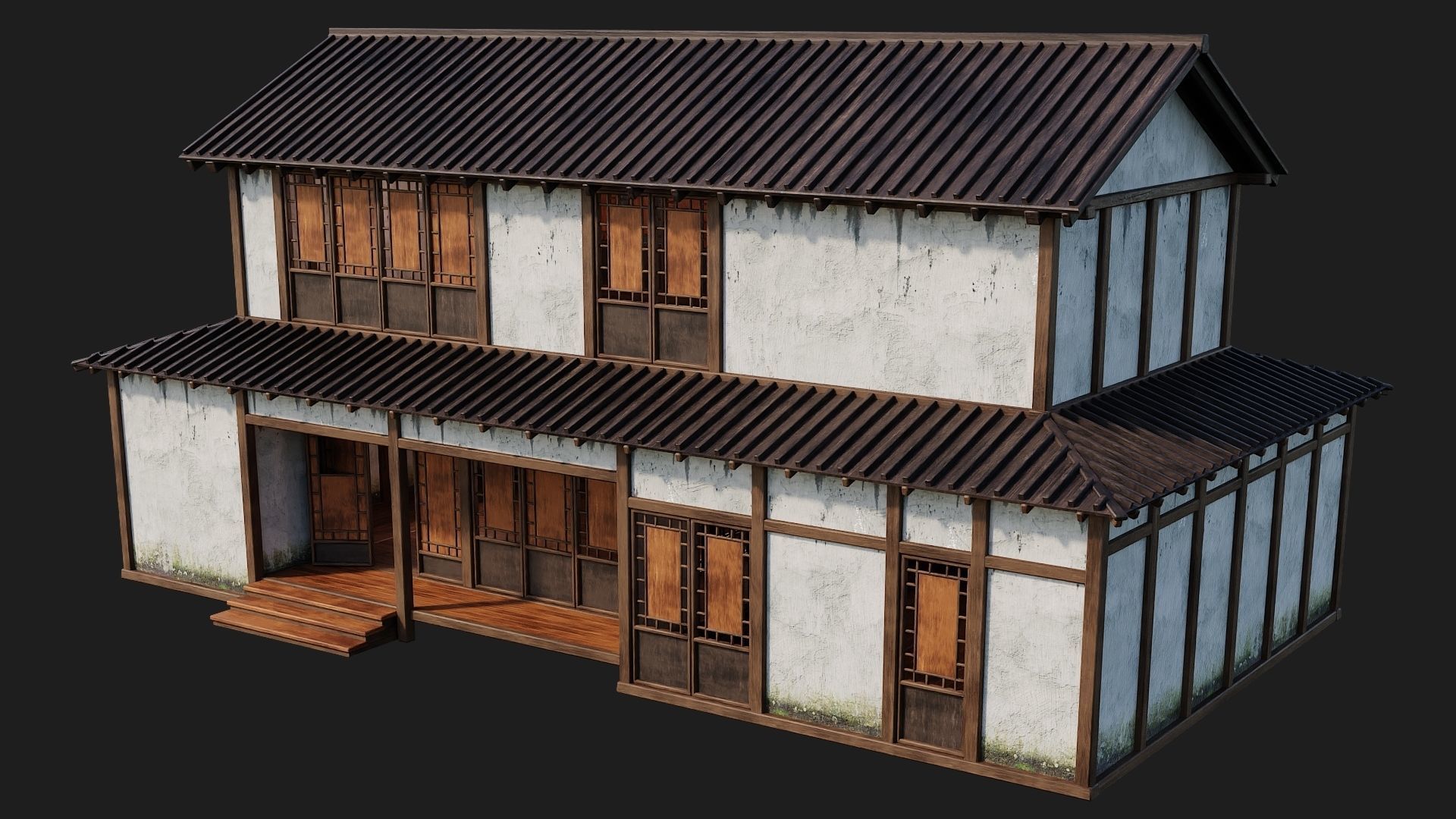 4 Old Japanese Building Packs 4K Textures GameReady 169 to 172 Low-poly 3D model_18