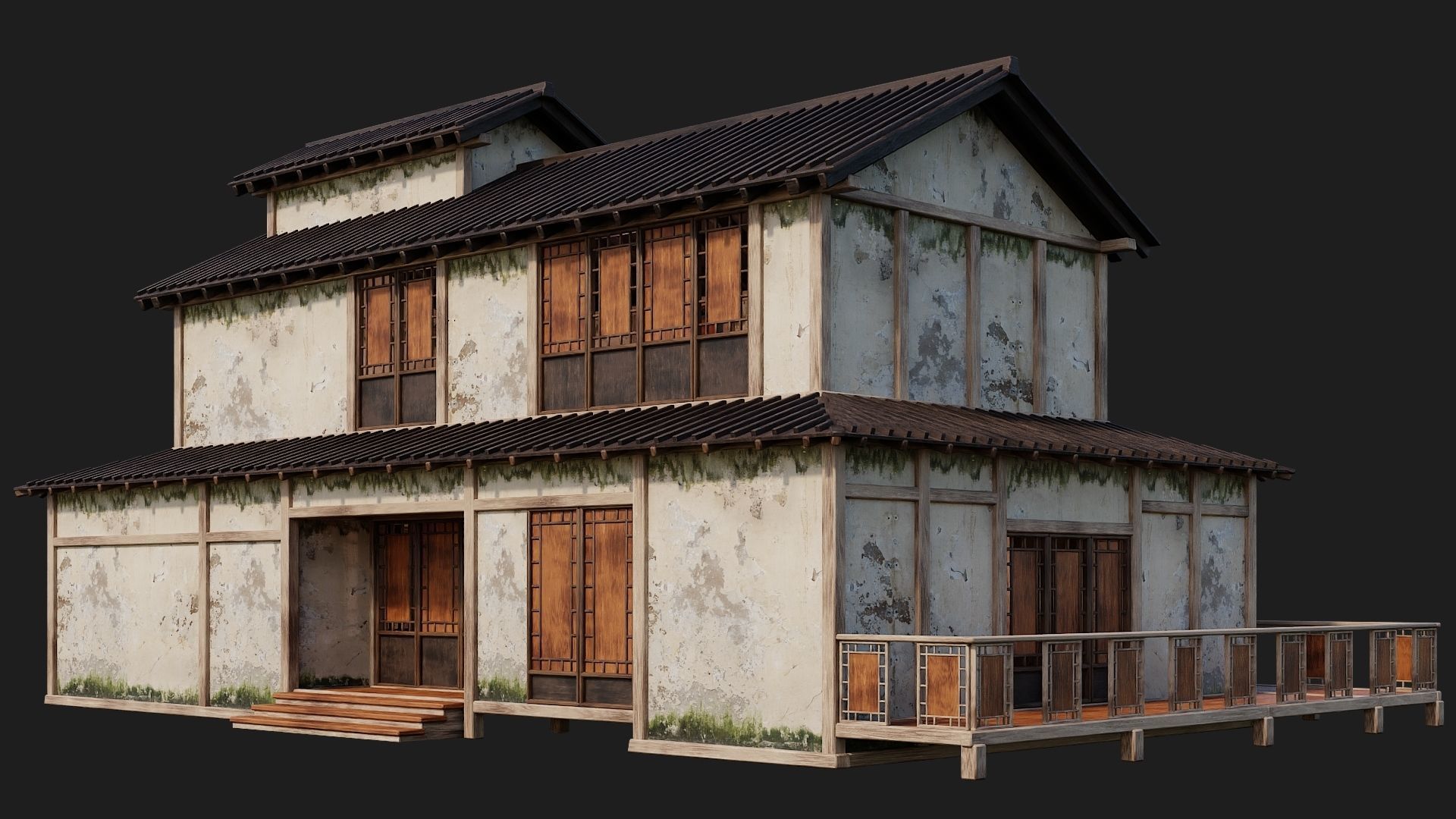 4 Old Japanese Building Packs 4K Textures GameReady 169 to 172 Low-poly 3D model_25