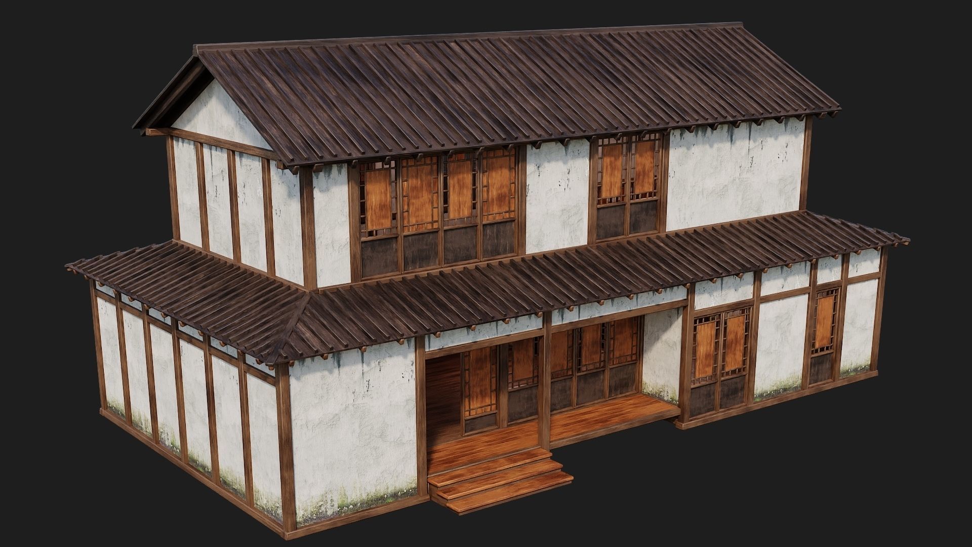 4 Old Japanese Building Packs 4K Textures GameReady 169 to 172 Low-poly 3D model_17