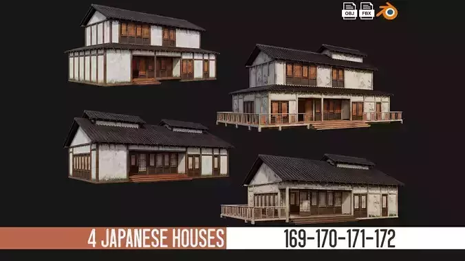 4 Old Japanese Building Packs 4K Textures GameReady 169 to 172 Low-poly 3D model