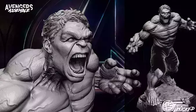 Wicked Marvel Hulk Avengers Diorama Sculpture  3D print model