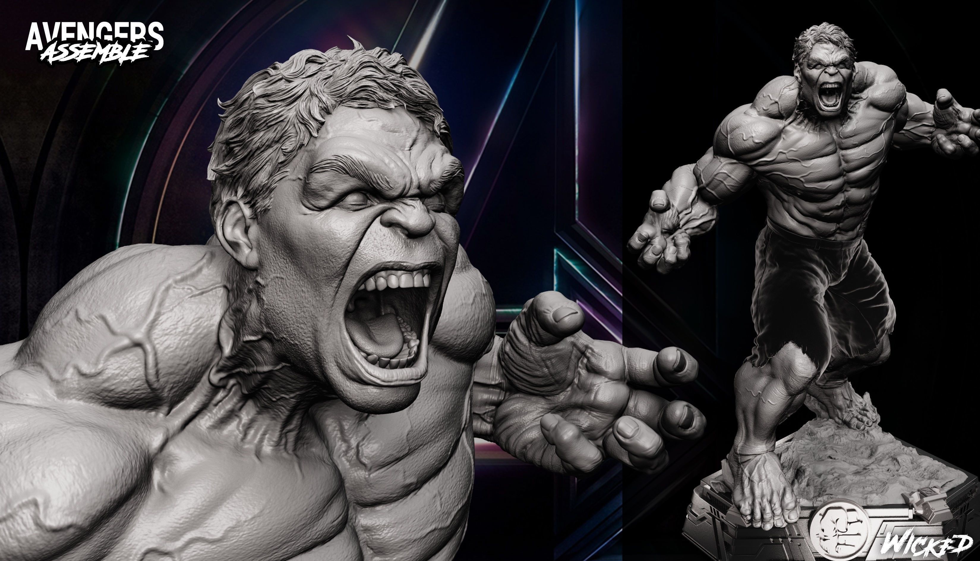 Wicked Marvel Hulk Avengers Diorama Sculpture 3D model 3D printable