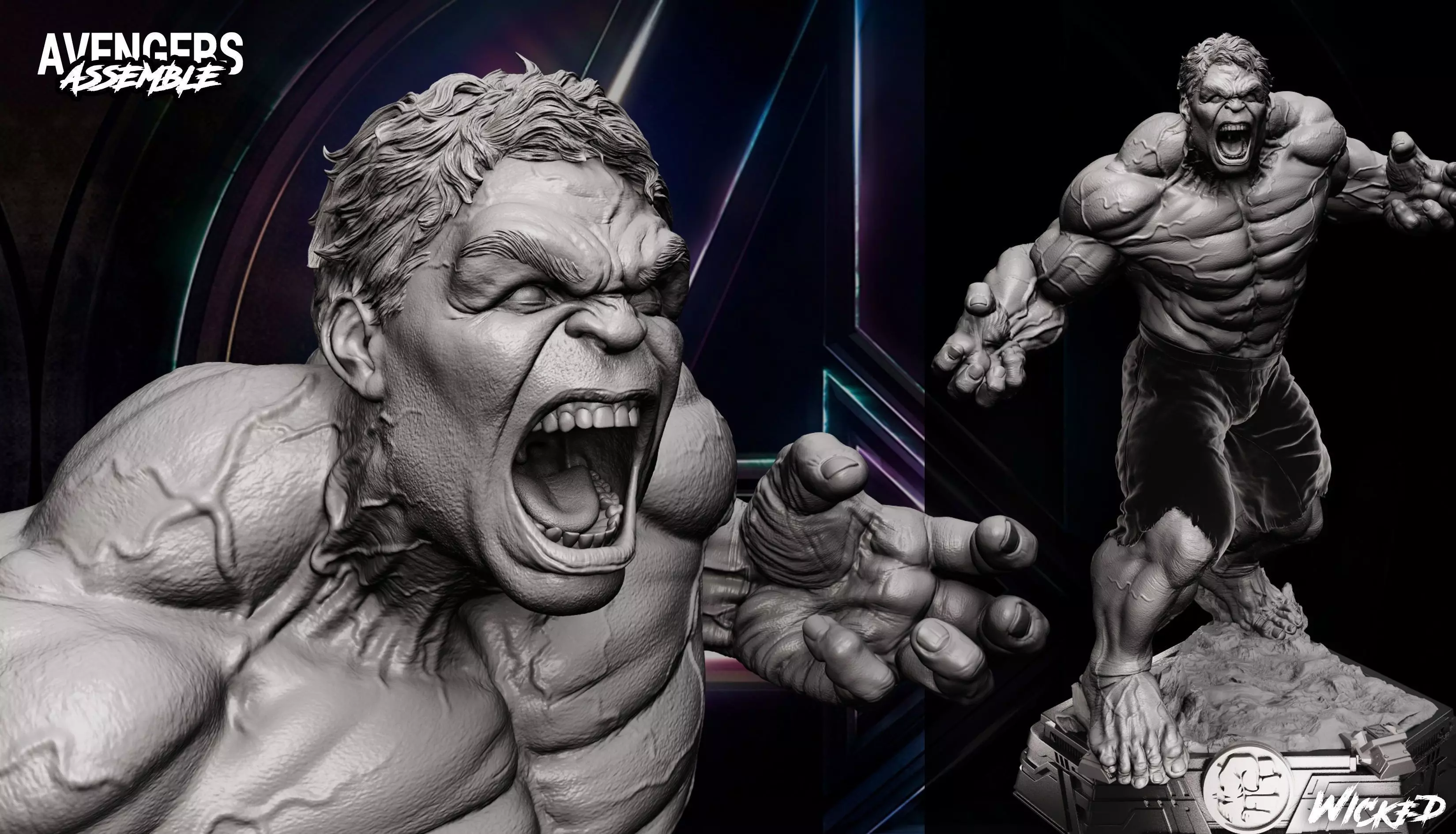 Wicked Marvel Hulk Avengers Diorama Sculpture  3D print model_0