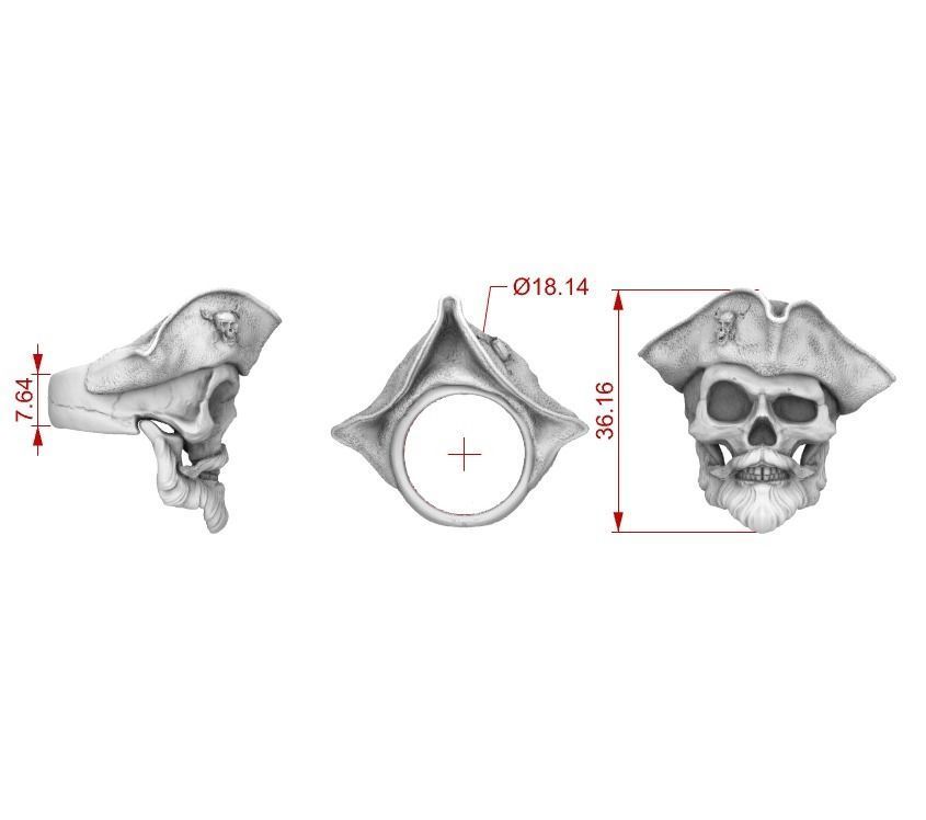 Pirate Skull Ring Stl 3D Model For Silver and Gold Casting  3D print model_4