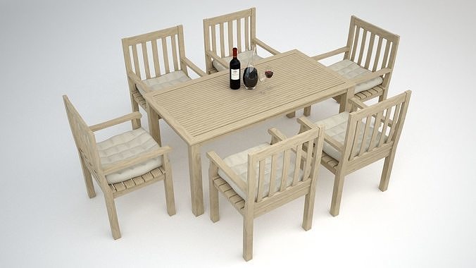 Wooden Table Set 3D model