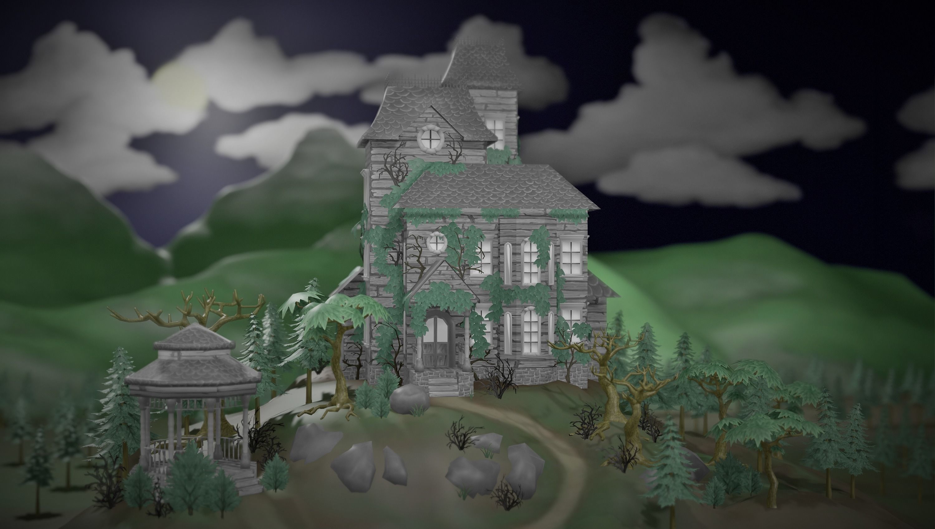 Old Manor Low-poly 3D model_3