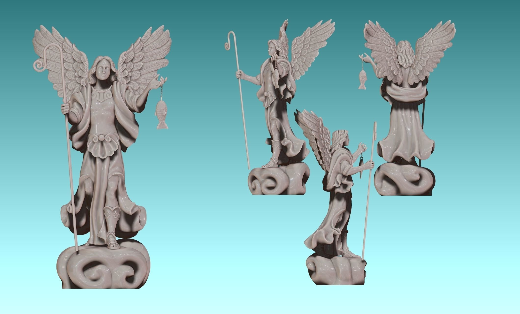Raphael Archangel - Metal - Wood - CNC Rounting and 3D print model_22