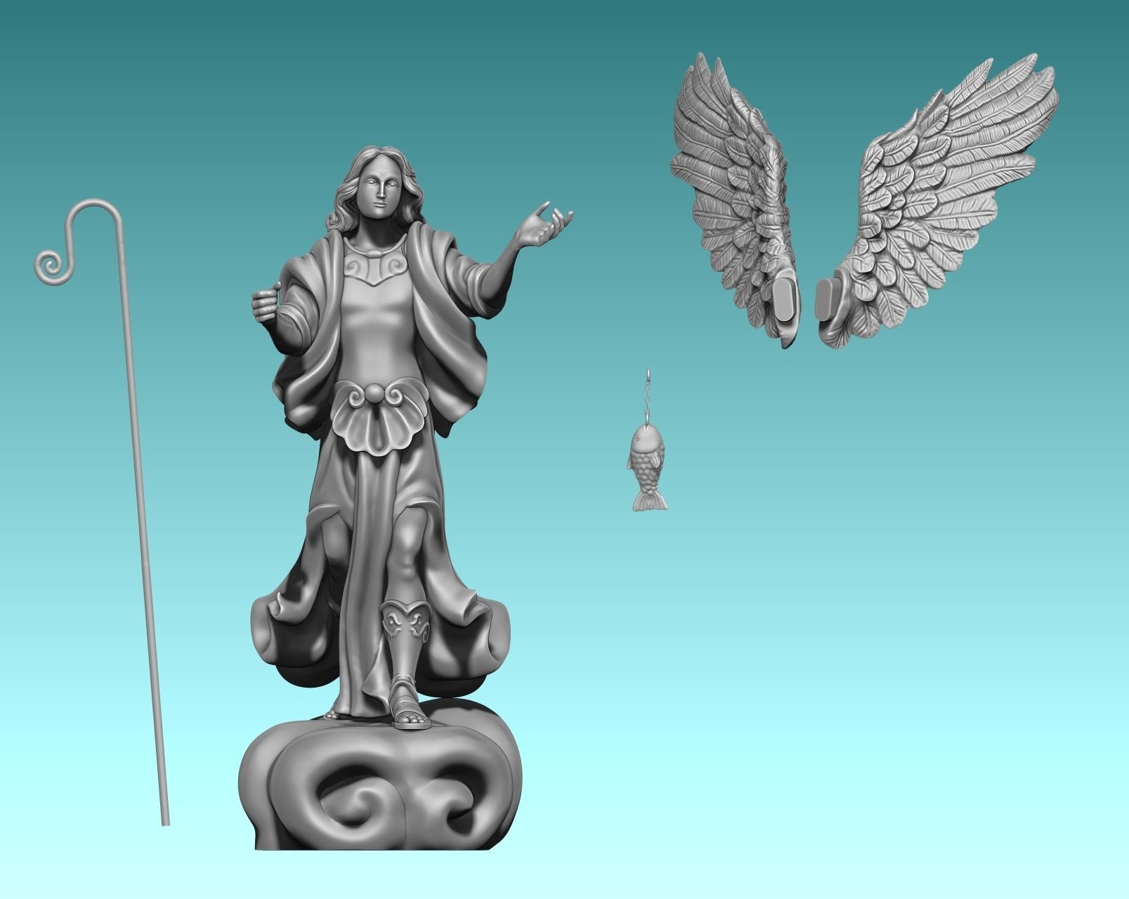 Raphael Archangel - Metal - Wood - CNC Rounting and 3D print model_9