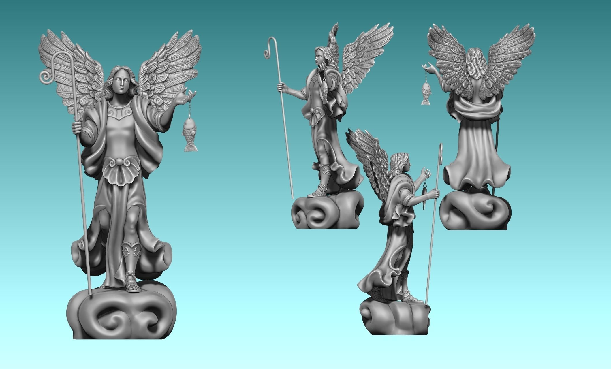 Raphael Archangel - Metal - Wood - CNC Rounting and 3D print model_8