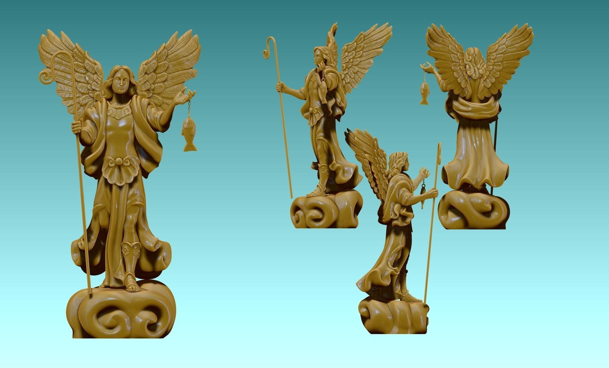 Raphael Archangel - Metal - Wood - CNC Rounting and 3D print model_18
