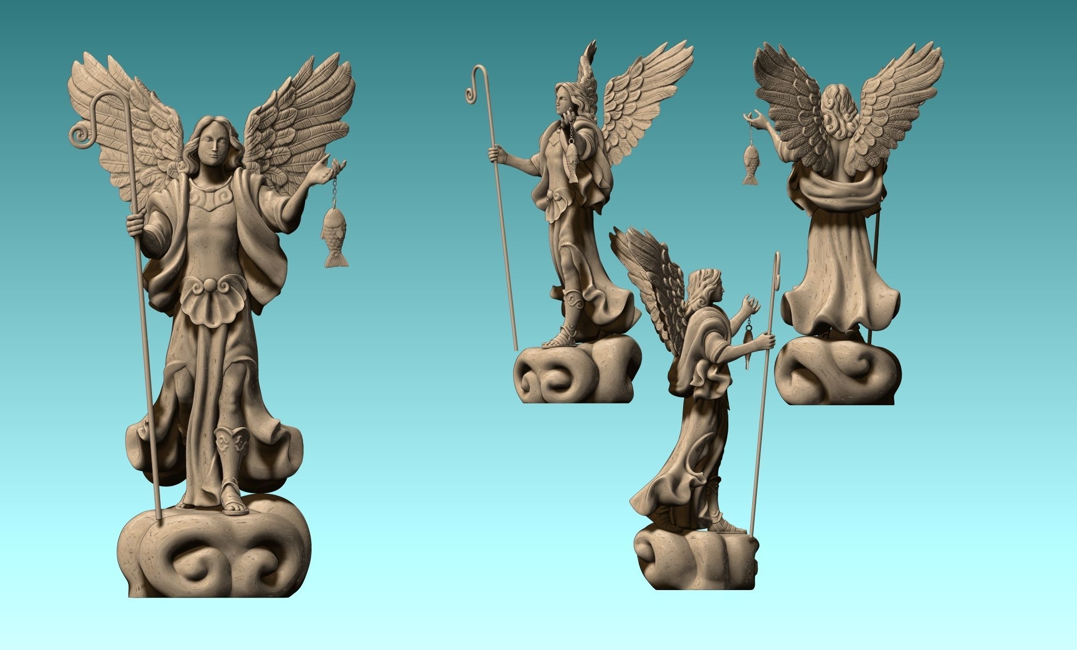 Raphael Archangel - Metal - Wood - CNC Rounting and 3D print model_17