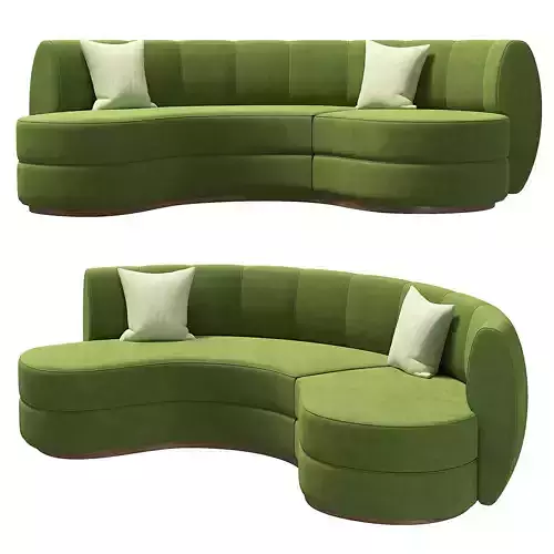 Curved Velvet Sofa in Dark Green