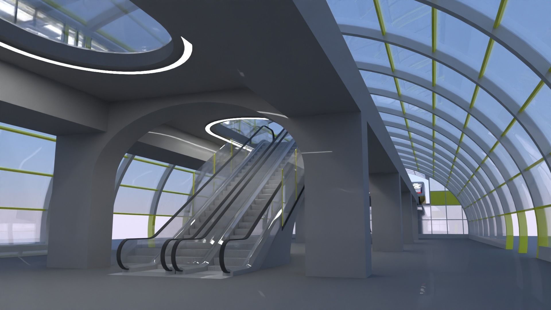 Monorail station with trains 3D model_6