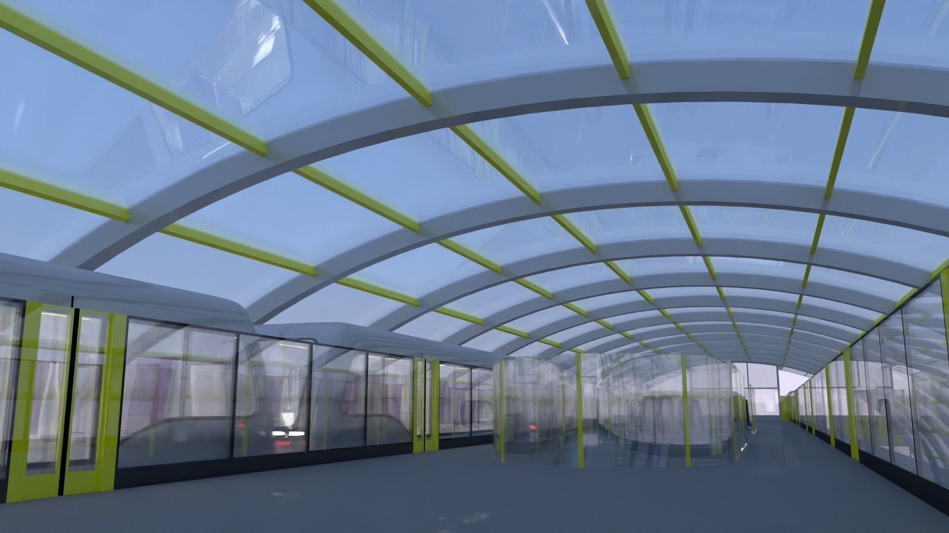 Monorail station with trains 3D model_9