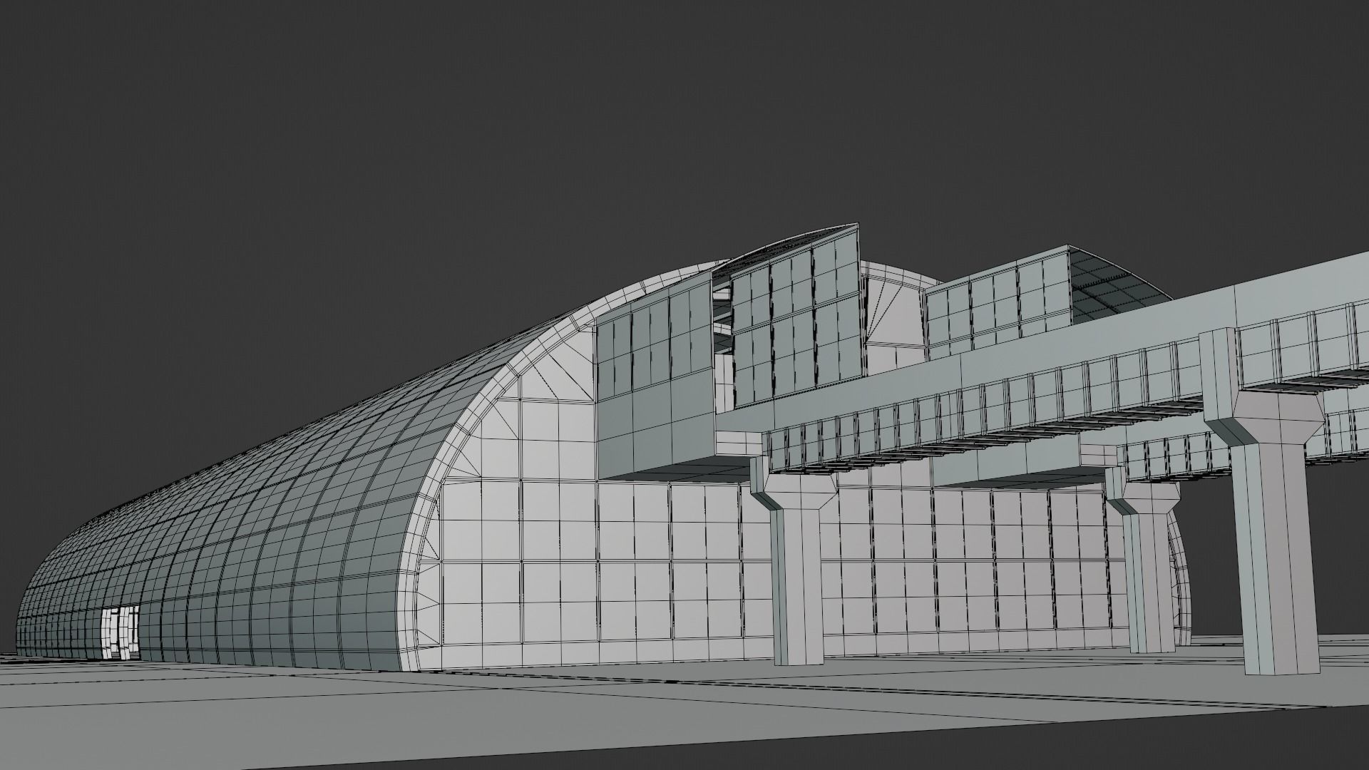 Monorail station with trains 3D model_5