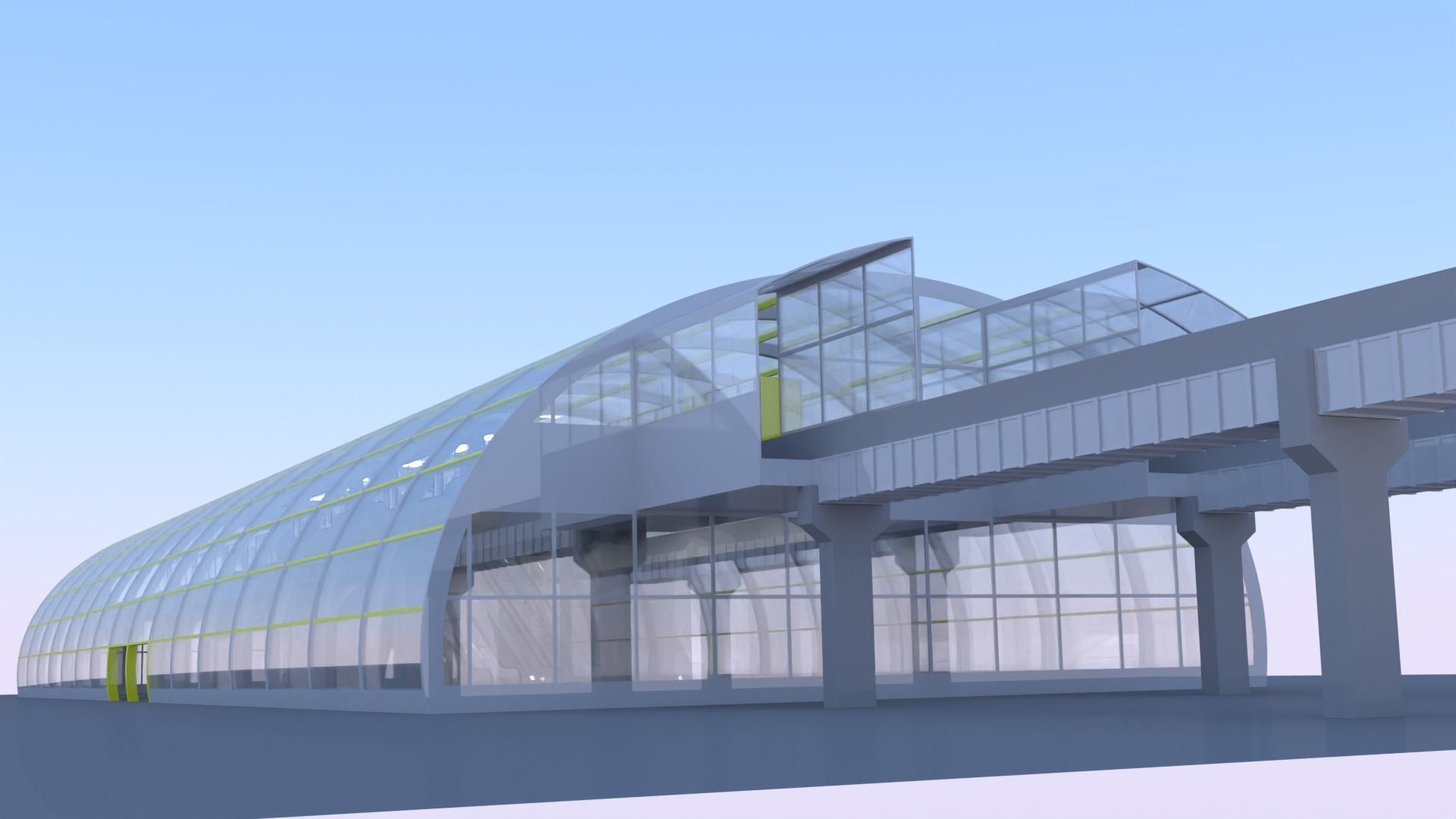 Monorail station with trains 3D model_4